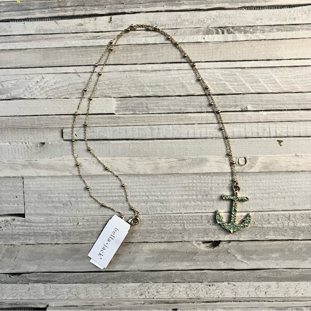 🌊 NWT Reversible Anchor Pendant Necklace — Gold & Teal / Rhinestone 🌟
